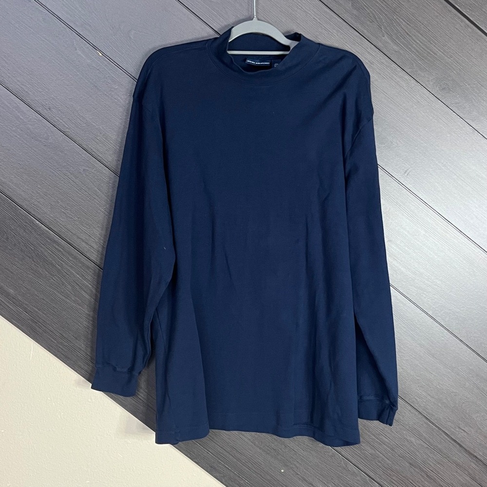 John‎ Ashford Men's Mock Neck Long Sleeve Shirt XXL Navy 100% Cotton Casual